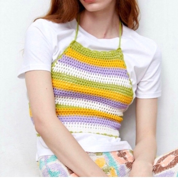 COACHELLA + ZARA Funky Crochet Knit Halter Top, NWT - Picture 1 of 5